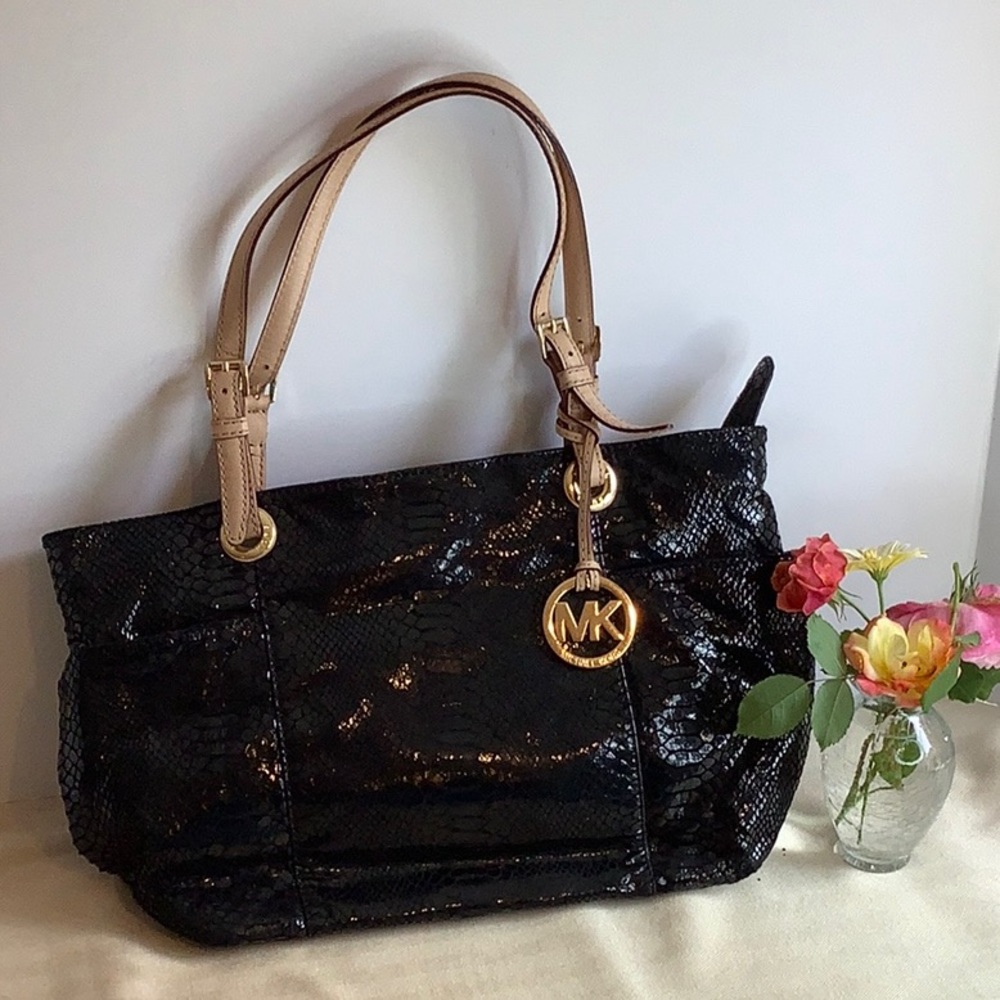 Michael Kors Black Python Snakeskin Shoulder Hand… - image 1
